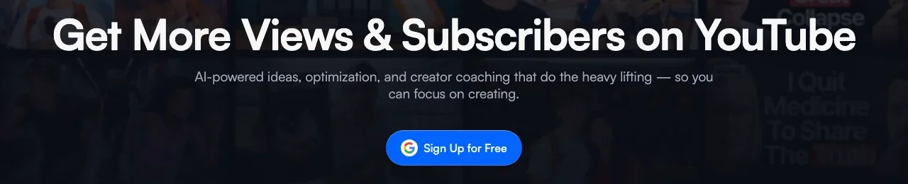 vidIQ's homepage, which pitches AI-powered ideas, optimisation and creator coaching for more YouTube views