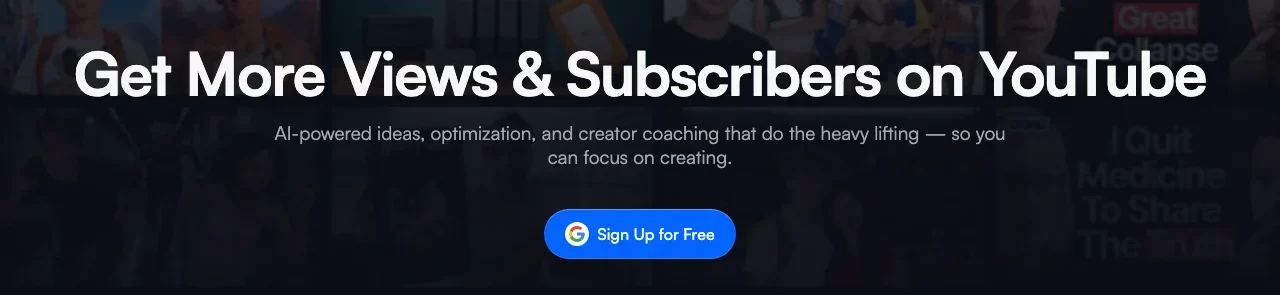 vidIQ's homepage, offering AI-powered ideas, optimization and creator coaching for YouTube
