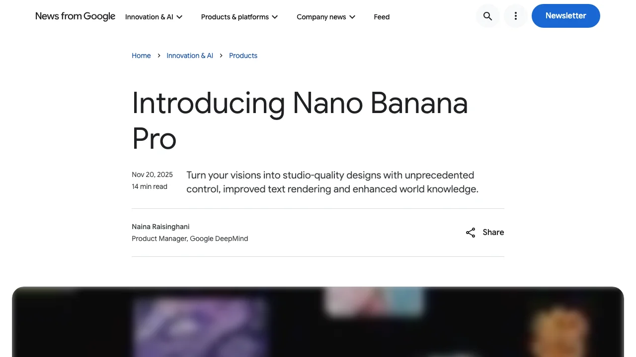 Google's announcement of Nano Banana Pro, promising improved text rendering in generated images