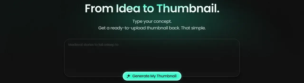Pikzels' prompt-to-thumbnail page, with a single box to type the video's concept
