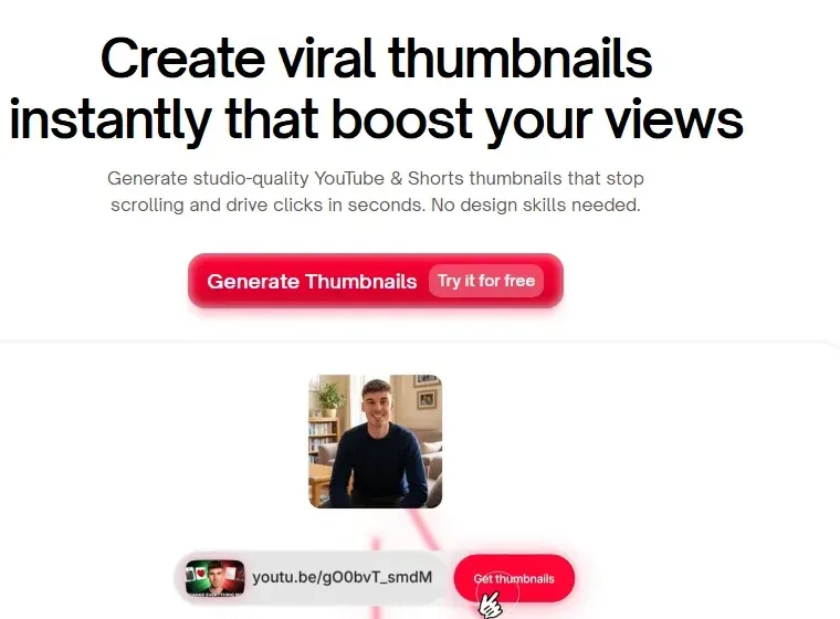 Thumbmagic's homepage, where a YouTube link is pasted to get thumbnails built from the video