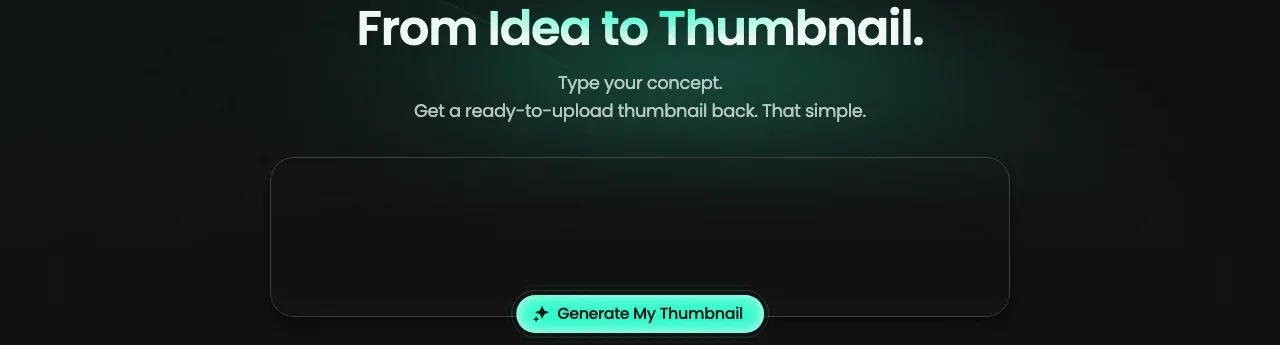 Pikzels' prompt-to-thumbnail page, with one box to type the video's concept