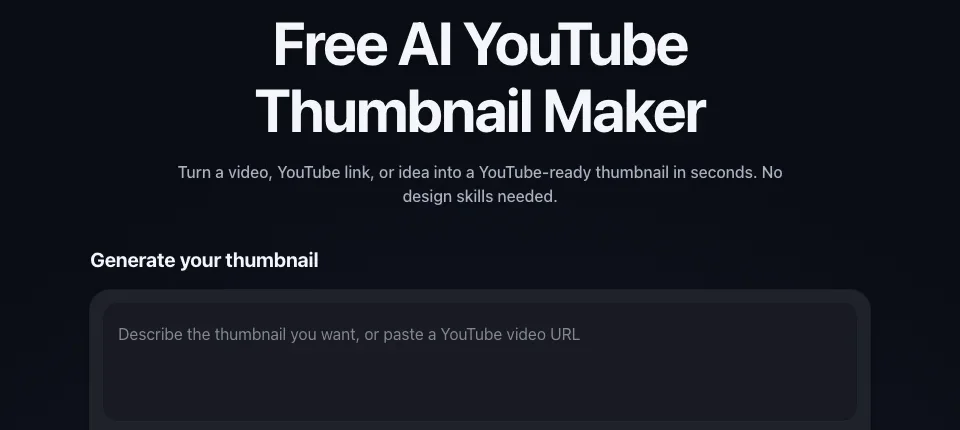 vidIQ's free AI YouTube thumbnail maker, which takes a description or a YouTube video URL